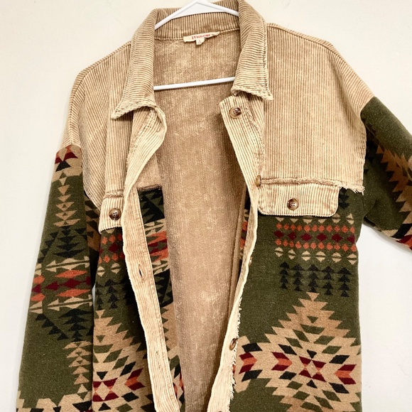 Mazik Army style Womens Corduroy Jacket Button down Aztec Print Sz L - Picture 11 of 11